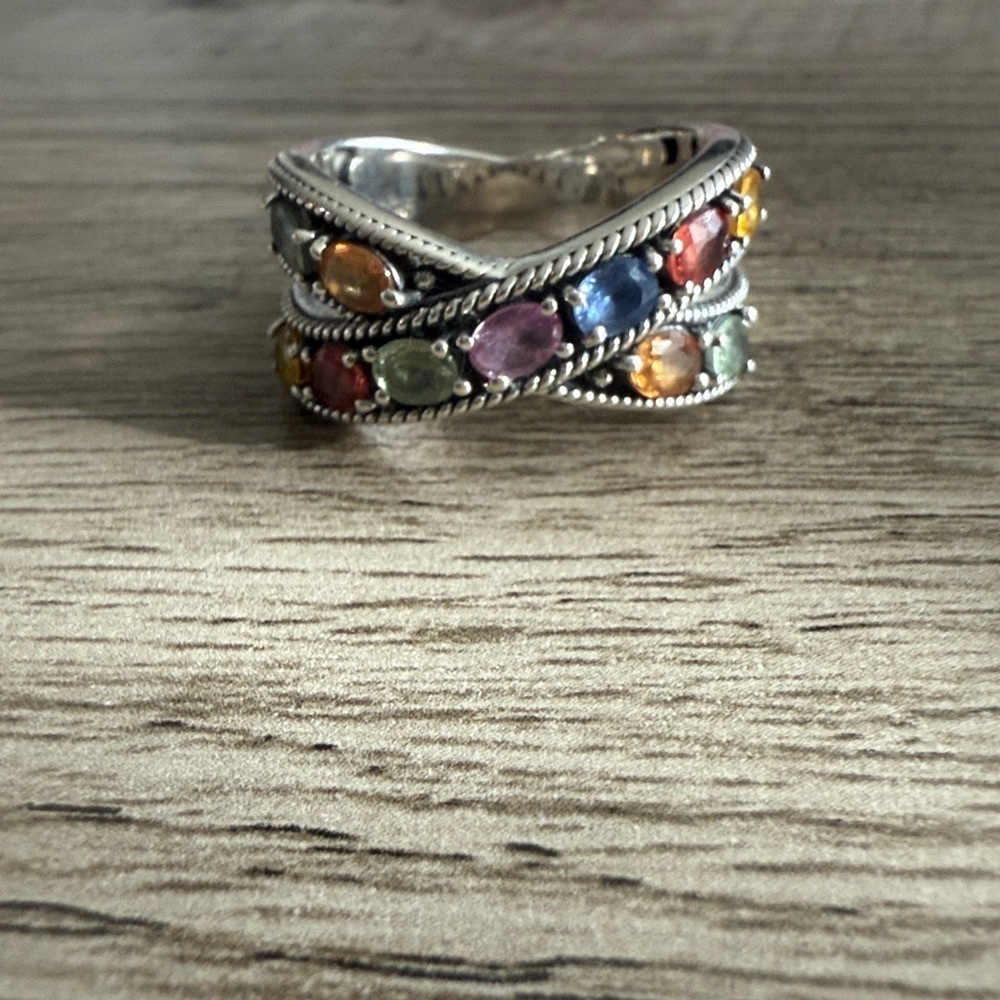 Multicolor Gemstone Silver Ring - image 1